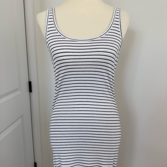 Club Monaco White Black Striped Tank Midi Dress Medium Summer Stretch Comfort - Picture 3 of 10